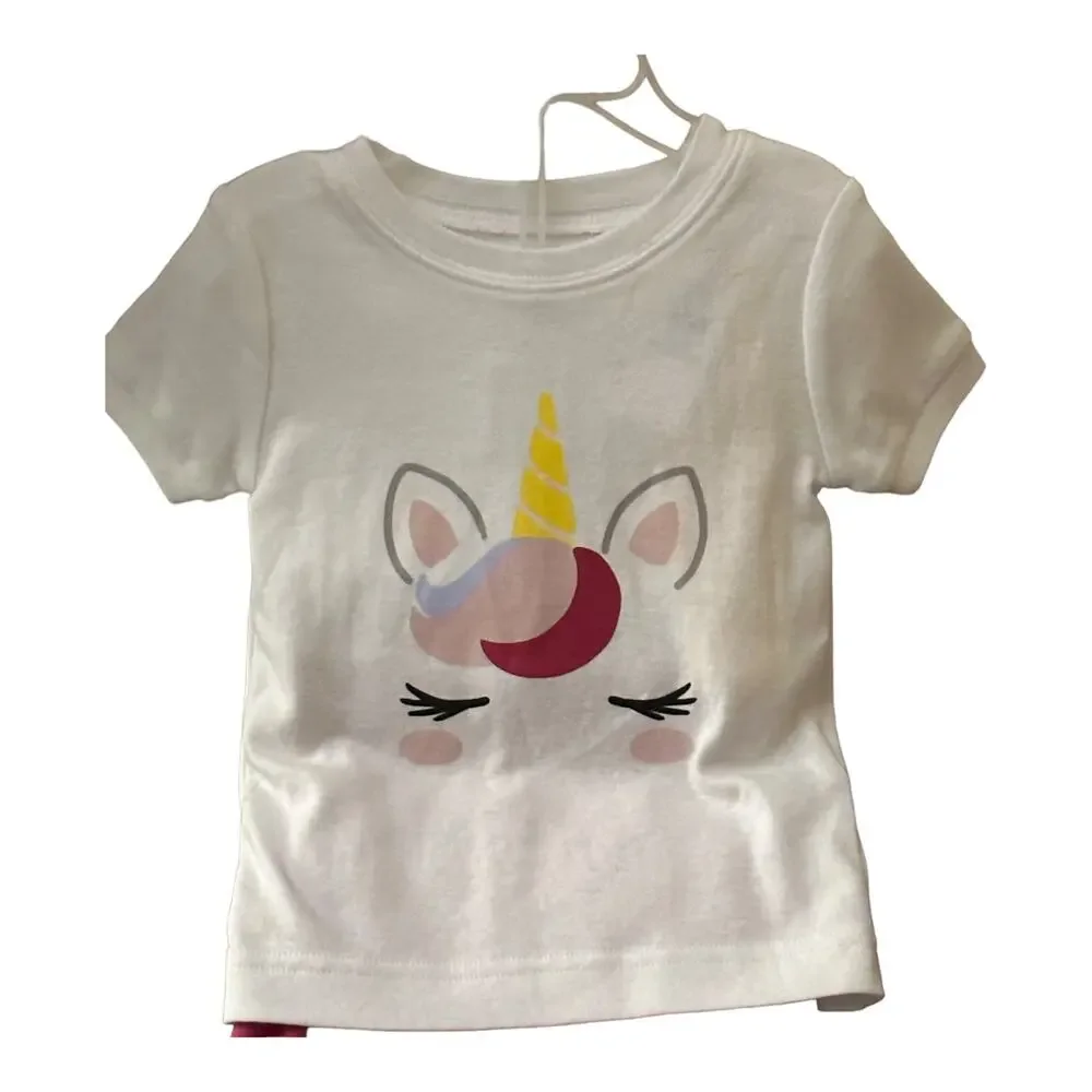 Old Navy Pink & White  Unicorn Graphic Pajama Set 18-24 Months New